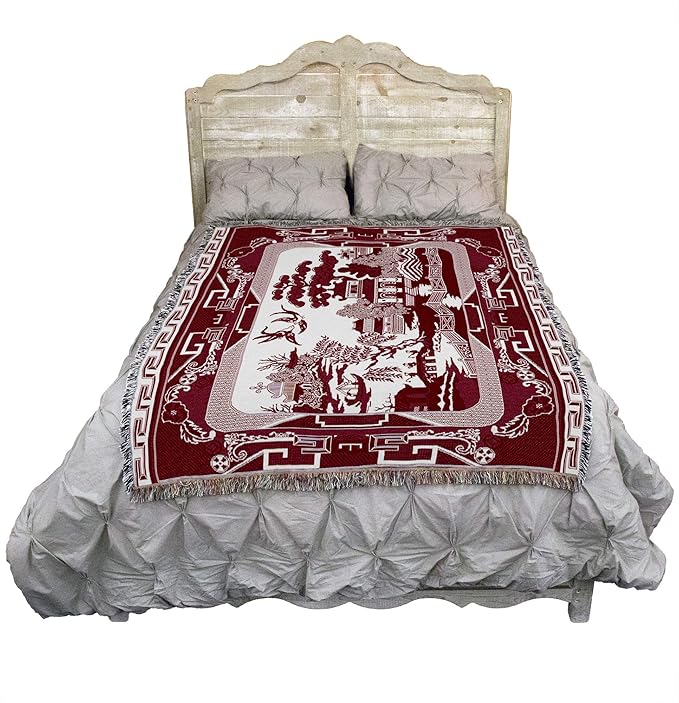 Pure Country Weavers Red Willow Blanket - Asian Gift Tapestry Throw Woven from Cotton - Made in The USA (72x54)