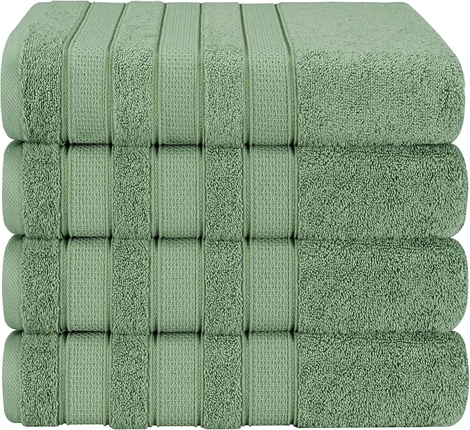 American Soft Linen Salem 100% Cotton Turkish 4 Piece Bath Towels for Bathroom, 600 GSM Soft Absorbent Quick Dry Bath Towel Set, Sage Green