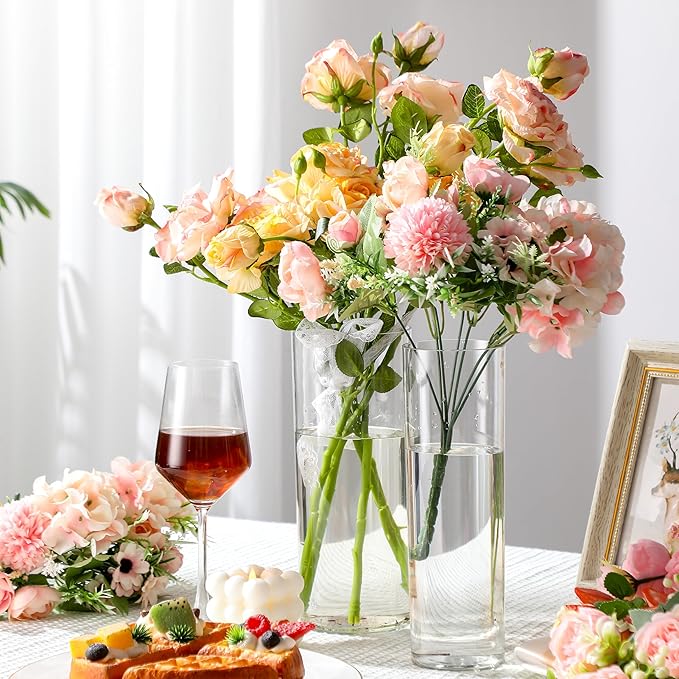 Nuogo 24 Pcs 10 Inch Acrylic Clear Cylinder Vase Plastic Flower Vase Unbreakable Tall for Wedding Centerpieces Party Home Plants Bouquet Decor