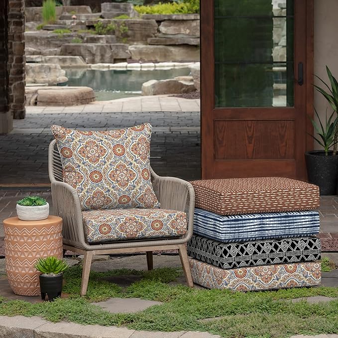 Arden Outdoor Deep Seat Cushion Set, 24 in x 24 in, Weather-Proof, Rain-Proof, Fade Resistant Patio Cushion for Chair, Sofa, and Couch Global Vintage Medallion