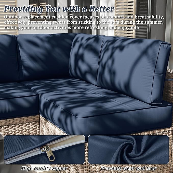 14 Pcs Outdoor Cushion Slipcovers Outdoor Patio Cushion Covers Replacement Waterproof with Zipper for Outdoor Furniture, Patio Sofa Couch 3 Sizes, Covers Only