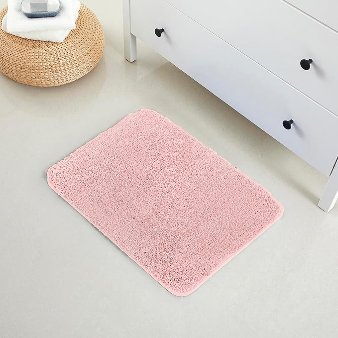 YHF Bathroom Rugs 17" X 24", Extra Thick & Soft Microfiber Shaggy, Machine Washable Bath Mats, Absorbent Bath Rugs, Non-Slip Rubber Backing Bath Mat for Bathroom Floor, Tub and Shower, Pink