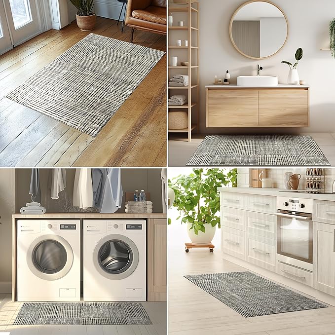 Canvas Washable Indoor Rug with Rubber Backing, Large Door Mat for Entryway, Non-Slip Mat, Washable Entryway Rug, Pet Friendly, Taupe, 27.5” x 47”