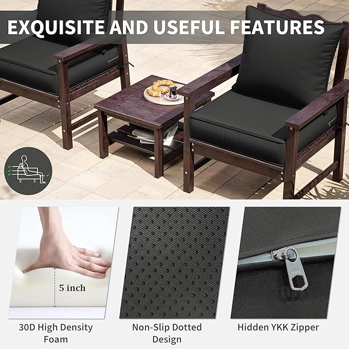 Premium Outdoor Seat Cushion Chair Cushions for Patio Furniture 24 L X 24 W X 5 H Waterproof & Fade Resistant Deep Seat and Backrest Cushion Set with Removable Covers for Chair, Sofa
