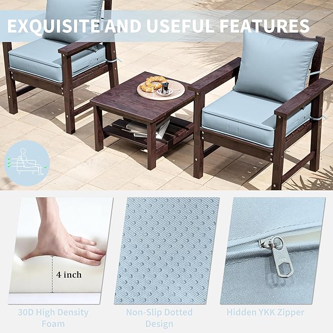 Premium Outdoor Seat Cushion Chair Cushions for Patio Furniture 19 L X 19 W X 4 H Waterproof & Fade Resistant Deep Seat and Backrest Cushion Set with Removable Covers for Chair, Sofa
