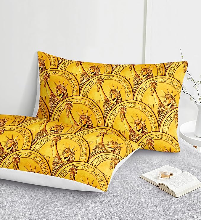 Bedorm Money Comforter Sets Gold Coins Bedding Queen Size Bed Sets Statue of Liberty New York Bedroom Decor Rich Funny Bedding Comforter Set Queen Size