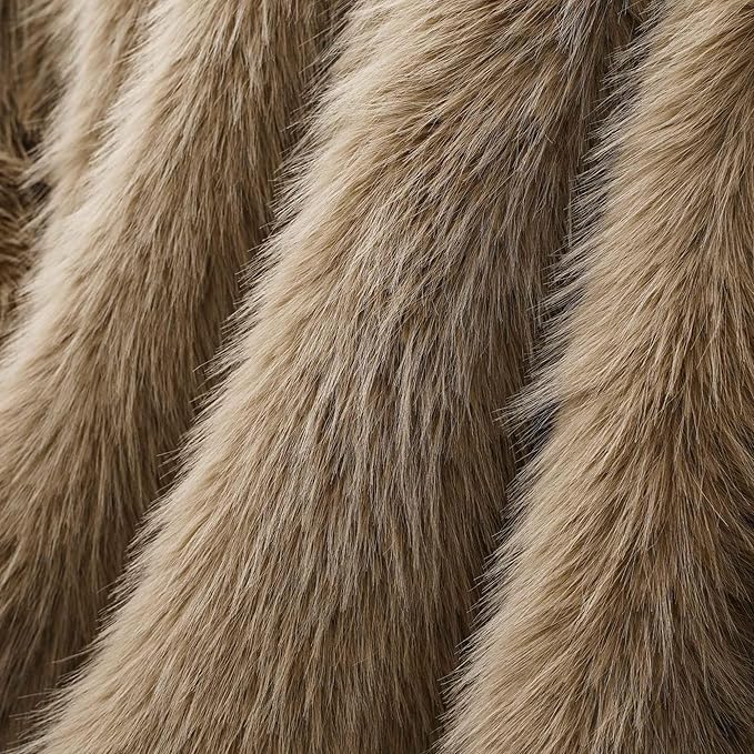 BATTILO HOME Luxury Tan Fluffy Faux Fur Throw Blanket, Cozy Warm Large Fur Blanket for Couch, Sofa, Chair, Bed, Plush Fuzzy Fur Throws with Long Pile, 60"x80"(Khaki)