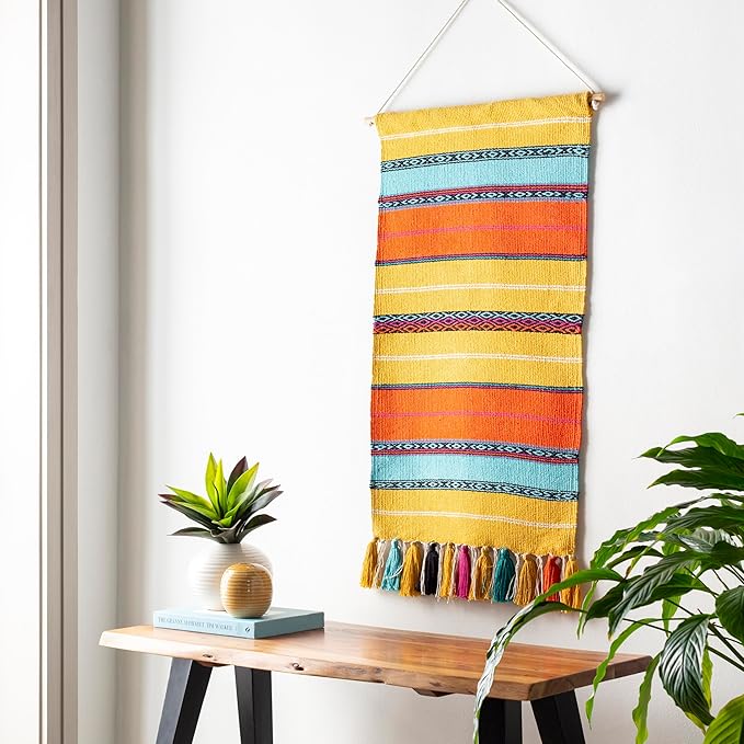 Mark&Day Wall Hanging, Westendorf Global Farmhouse Bright Yellow Tapestry Wall Hanging for Living Room, Bedroom, Office or Kitchen (36"H x 18"W)