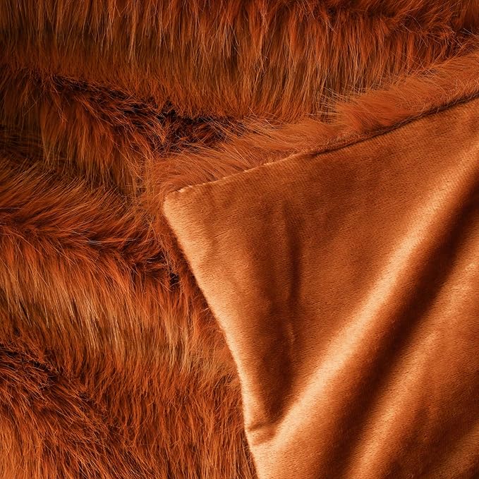 BATTILO HOME Luxury Fall Faux Fur Throw Blanket, Orange Faux Fur Blanket for Couch, Home Decor, Fall Decor, Soft Fluffy Fur Throws with Long Pile, 50"x60"