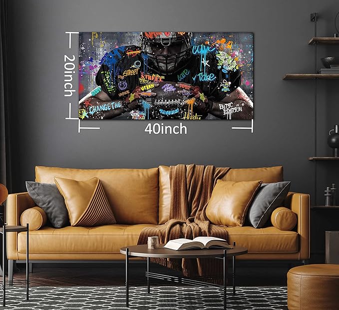 JKWALL77 American Football Canvas Wall-Art for Bedroom - Room Decor for Teen Boys - Graffiti Wall Art Ready to Hang Size 40" x 20"