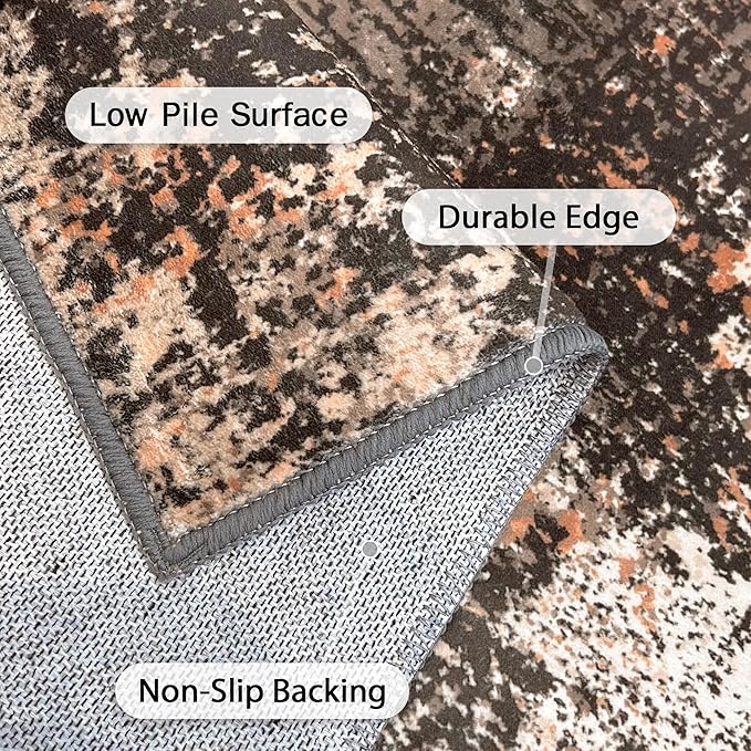 GENIMO Washable Area Rugs for Living Room Bedroom, 8x10 Modern Abstract Non Slip Rug, Low Pile Soft Contemporary Indoor Floor Carpet Cover for Dining Room Kitchen, Brown