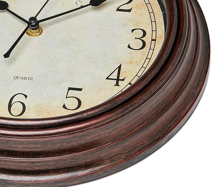 Bernhard Products Vintage Wall Clock Silent Non Ticking - 12 Inch Quality Quartz Battery Operated Decorative Brown Clock for Home Kitchen Living/Dining Room Office Decor, Easy to Read, Rustic Bronze