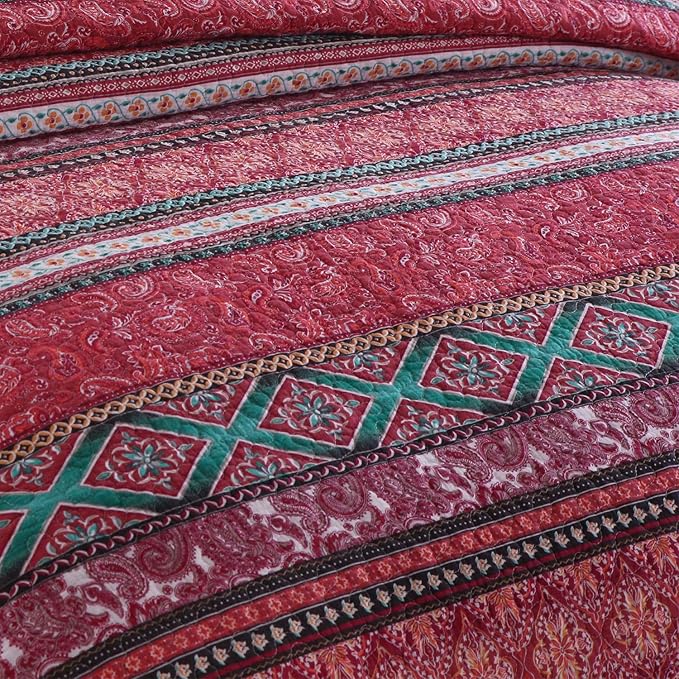 NEWLAKE Quilted Throw Blanket for Bed Couch Sofa, Striped Bohemian Pattern, 60X78 Inch