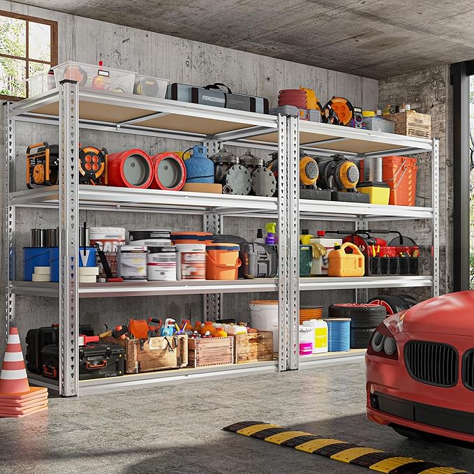 REIBII 40" W Garage Shelving 2000LBS Storage Shelves Adjustable Metal Shelving 4 Tier Pantry Shelves for Garage Closet Kitchen Basement 40" W x 19.7''D x 60''H, Silver