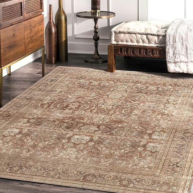 vivorug 4x6 Rug, Small Area Rug for Living Room, Bedroom, Kitchen, Machine Washable Non-Slip Throw Rug, Vintage Carpet for Entryway Nursery Coffee Table - Durable (Brown)