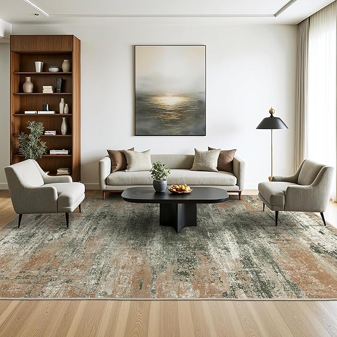 GENIMO 8x10 Area Rugs, Abstract Modern Living Room Rugs, Large Machine Washable Rug Non-Slip, Soft Pet Friendly Rugs for Bedroom, Playroom, Dining Room, Gray Mist
