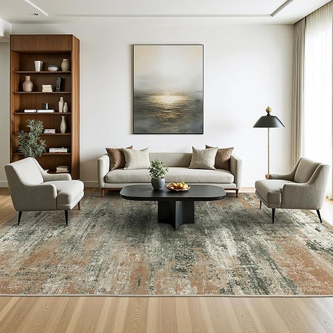 GENIMO 8x10 Area Rugs, Abstract Modern Living Room Rugs, Large Machine Washable Rug Non-Slip, Soft Pet Friendly Rugs for Bedroom, Playroom, Dining Room, Gray Mist