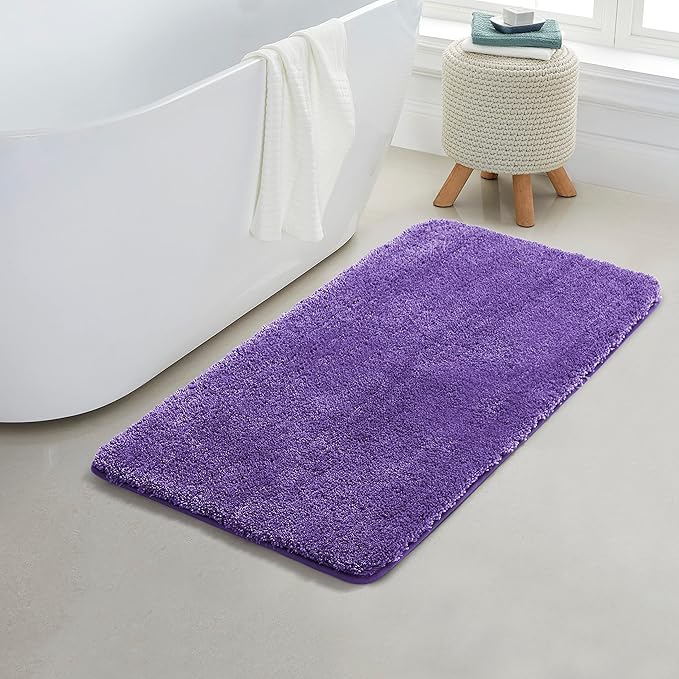 YHF Bathroom Rugs 24" X 47", Extra Thick & Soft Microfiber Shaggy, Machine Washable Bath Mats, Absorbent Bath Rugs, Non-Slip Rubber Backing Bath Mat for Bathroom Floor, Tub and Shower, Purple