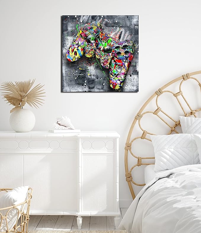 JKWALL77 Graffiti Gaming Wall-Art For Living Room Large Size - Room Decor For Teen Boys - Abstract Canvas Wall Art Ready To Hang Size 30" x 30"