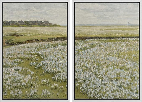 MUDECOR Framed Canvas Print Wall Art Fields of White Flowers Serene Nature for Home Decor Nature Wilderness Illustrations Realism Decorative Scenic for Living Room, Bedroom, Office - 24"x36"x2 White