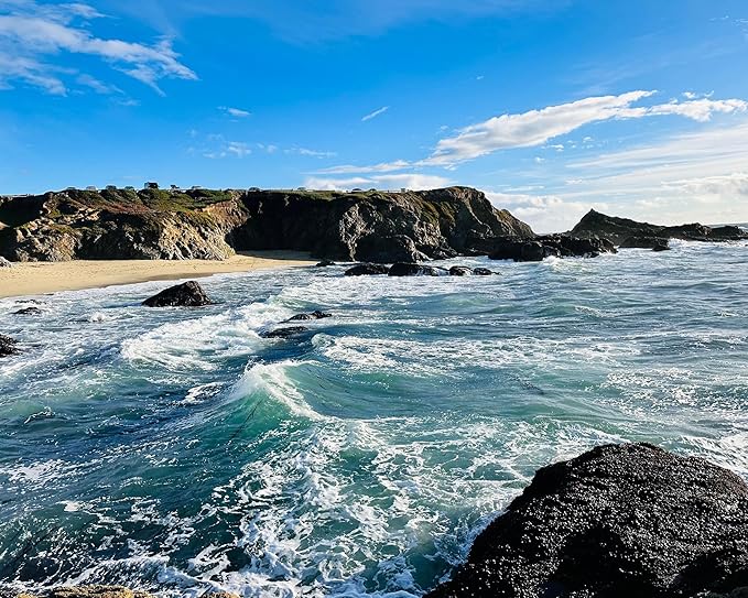 Bodega Bay Coastal Wall Art – Framed Ocean Photography Print – California Nature Landscape Poster – Seascape Decor for Living Room or Bedroom - (16x20 inches) - Wooden Framed (White)