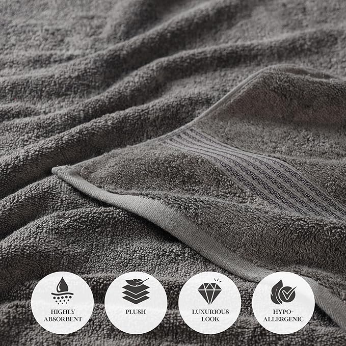 Superior Egyptian Cotton 6-Piece Towel Set, Assorted Towels for Home Bathroom, Master, Guest Bath, Decor Essentials, Includes 2 Bath, 2 Hand, 2 Face Towels/Washcloths, Quick Dry, Absorbent, Charcoal