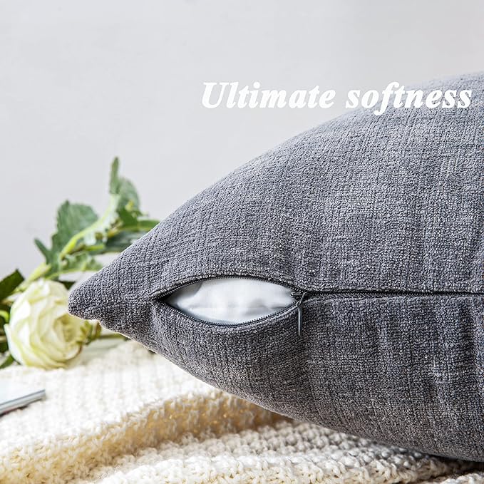 GAWAMAY Decorative Square Throw Pillow Covers 20"x20" Inch Set of 2, Super Soft Chenille Pillows Cover Fall Pillowcase for Living Room Bedroom Sofa Couch Cushion Cover Grey 50x50cm (No Insert)