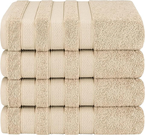 American Soft Linen Salem 100% Cotton Turkish 4 Piece Bath Towels for Bathroom, 600 GSM Soft Absorbent Quick Dry Bath Towel Set, Beige