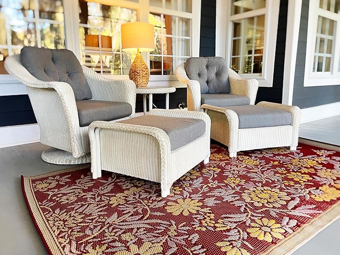 Mad Mats Wildflowers Indoor/Outdoor Floor Mat, 5 by 8-Feet, Cranberry