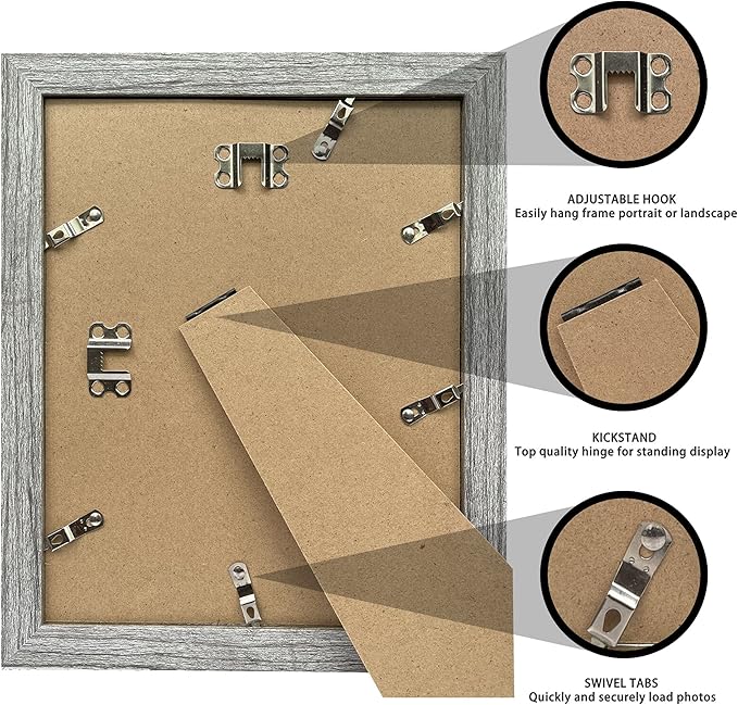 8x10 Picture Frame Set of 2, Grey Photo Frame of Rustic Style, Multi 8 by 10 Photo Frame for Wall or Tabletop Display - 5x7 Frame with Mat or 8x10 Without Mat