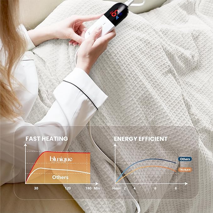 Heated Blanket Electric Throw Waffle, 50x60 Inches Sherpa Fleece Fast Heating Blanket 6 Heating Levels & 4 Hours Auto Off ETL Certification,Beige Throw