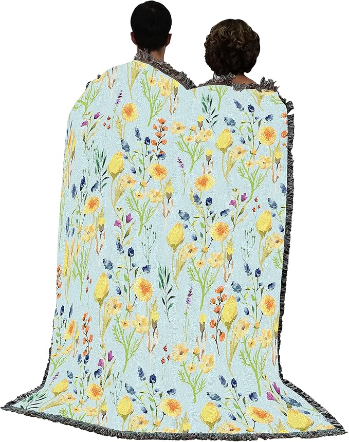 Pure Country Weavers Floral Yellow Bloom Blanket - Gift Tapestry Throw Woven from Cotton - Made in The USA (72x54)