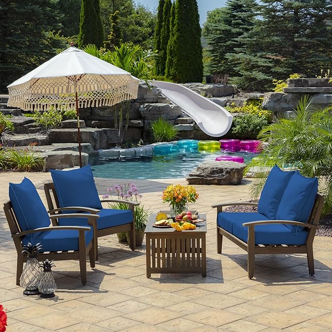 Arden Outdoor Deep Seat Cushion Set, 24 in x 24 in, Weather-Proof, Rain-Proof, Fade Resistant Patio Cushion for Chair, Sofa, and Couch Cobalt Blue Texture