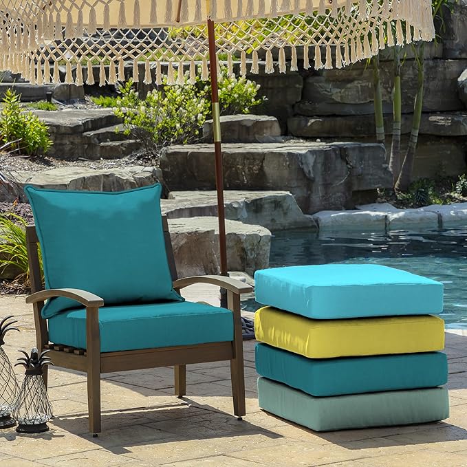 Arden Outdoor Deep Seat Cushion Set, 24 in x 24 in, Weather-Proof, Rain-Proof, Fade Resistant Patio Cushion for Chair, Sofa, and Couch Lake Blue Leala