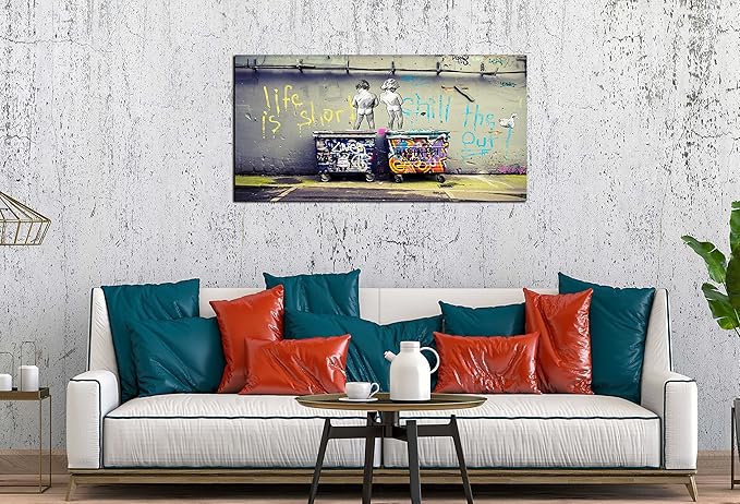 Banksy Street Art - Graffiti Canvas Wall Decor - Abstract Art Wall Decor Ready to Hang Size 40" x 20"