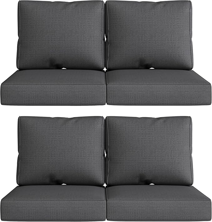 UIXE Outdoor Deep Seat Cushion Set with Slipcovers, Patio Furniture Cushions & Back Pads, Sectional Sofa Bistro Chair Cushion - Gray, Set of 4