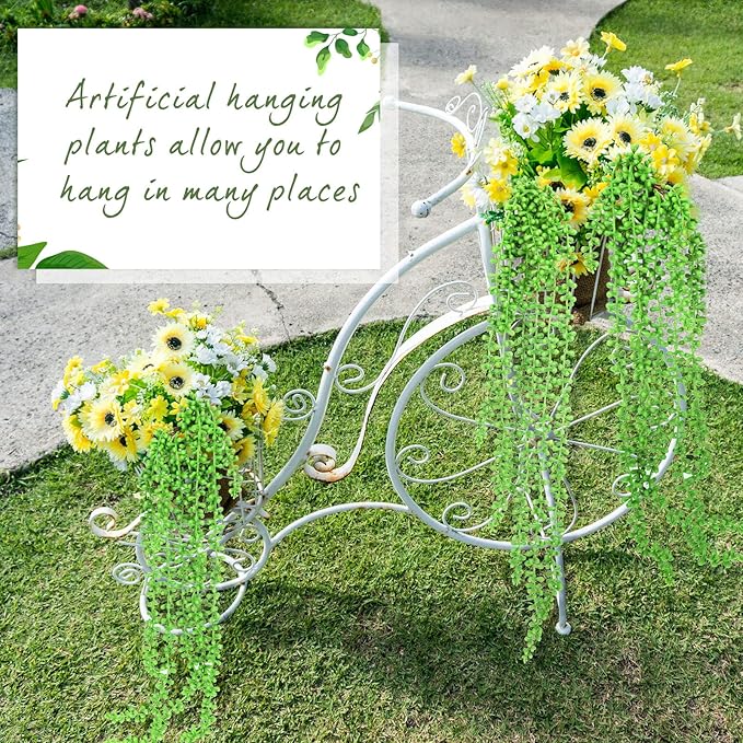8 Pcs Artificial Succulents Bulk Hanging Plants 24 Inches Large Fake String of Pearls Faux Plants Wall Greenery Decor for Garden Indoor Outdoor Decoration (Fresh Style)