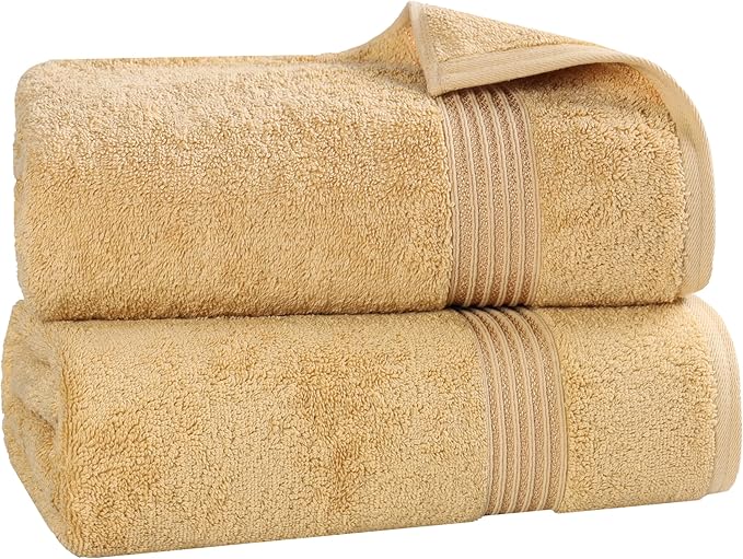 Superior Egyptian Cotton 2-Piece Bath Sheet Towel Set, Oversized Body Towels For Adults And Kids, Large Towel For Bath, Shower, Guest Bathroom, Spa, Gym, Resort, Essentials, Airbnb, Gold