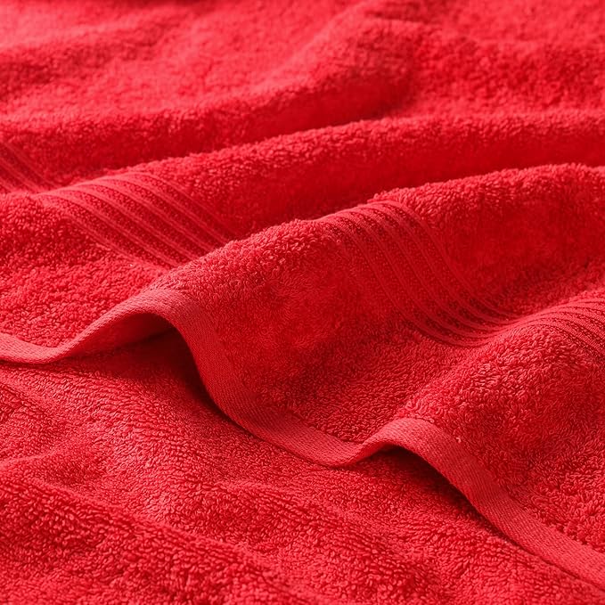 Superior Egyptian Cotton Bath Towel Set, Towels for Home Bathroom, Master, Guest Bath, Decor Essentials, Quick Dry, Absorbent, Large Body Towels, Spa, Hotel, Resort, Adult, Kids, Set of 4, Red