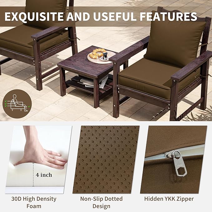 Premium Outdoor Seat Cushion Chair Cushions for Patio Furniture 22 L X 24 W X 4 H Waterproof & Fade Resistant Deep Seat and Backrest Cushion Set with Removable Covers for Chair, Sofa