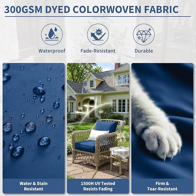Premium Outdoor Seat Cushion Chair Cushions for Patio Furniture 19 L X 19 W X 4 H Waterproof & Fade Resistant Deep Seat and Backrest Cushion Set with Removable Covers for Chair, Sofa