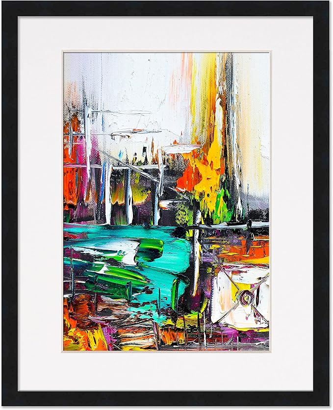 12x14 Black Frame with White Mat - Black 14x16 Frame Wood Made to Display Print or Poster Measuring 12 x 14 Inches with White Photo Mat