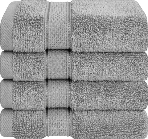 American Soft Linen Salem Washcloth Sets, 4 Piece Luxury 600 GSM 100% Cotton Washcloths for Bathroom, 13x13 inches Washrags Premium Quality Hand Face Towels, Light Grey