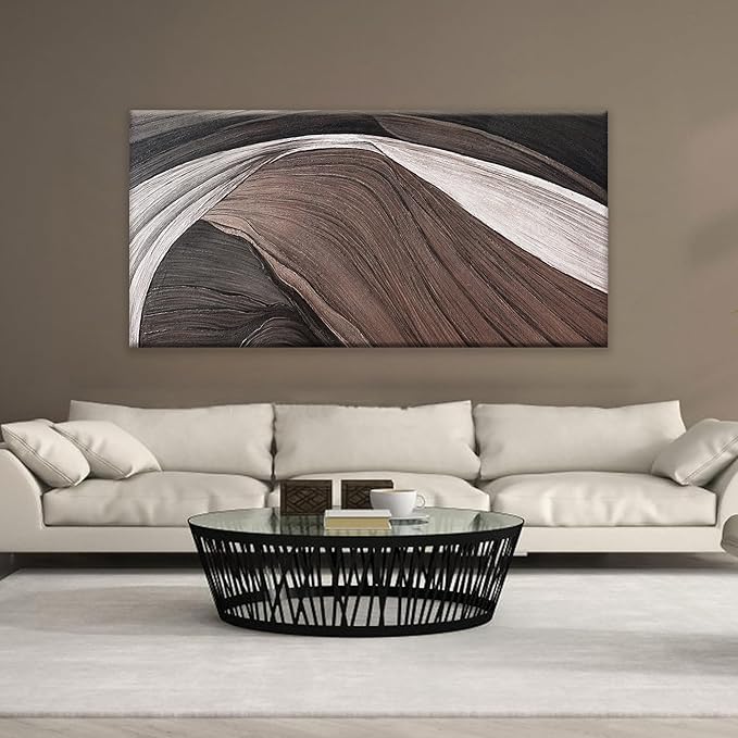 TAIJXAGSG Large Abstract Wall Art For Living Room Black And White Canvas Art Wall Decor Picture Painting Brown Maximalist Decor Artwork For Bedroom Dinning Room Modern Home Wall Decor 29x58 In