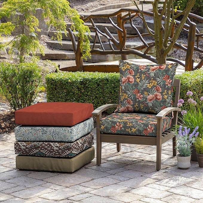 Arden Outdoor Deep Seat Cushion Set, 24 in x 24 in, Weather-Proof, Rain-Proof, Fade Resistant Patio Cushion for Chair, Sofa, and Couch Phoebe Grey Floral