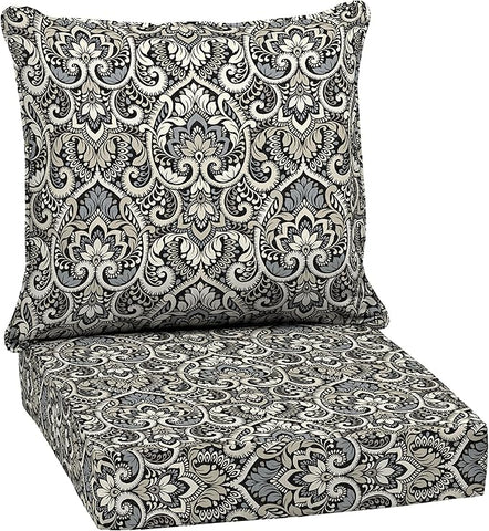 Arden Outdoor Deep Seat Cushion Set, 24 in x 24 in, Weather-Proof, Rain-Proof, Fade Resistant Patio Cushion for Chair, Sofa, and Couch Black Aurora Damask