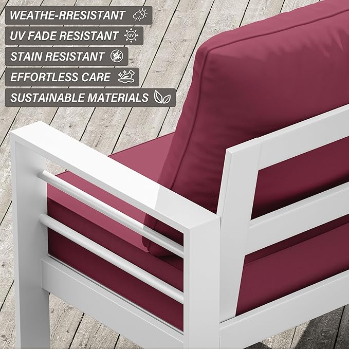 Outdoor Seat Cushion Set 24 x 24 x6.5 Inch Splash-Proof & Fade Resistant Patio Furniture Cushions with Removable Cover Deep Seat & Back Cushion with Straps for Chair Sofa Couch
