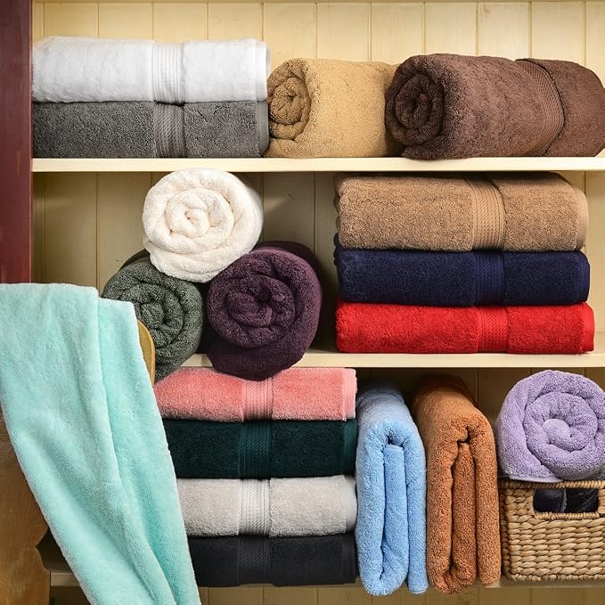 BLUENILEMILLS BNM Egyptian Cotton 6-Piece Towel Set, Includes 6 Face Towels, Attached Loop for Easy Hanging and Storage, Hotel Quality, Perfect for Bathroom, Gym, Shower Space, or Spa, White
