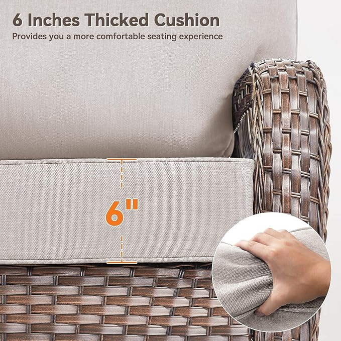 Luxury 6" Outdoor Cushions for Patio Furniture, 24x24x6 Thick Seat Cushion Set of 5, Fade Resistant Couch Chair Replacement Cushions High Density Deep Wicker Chair Cushion w/Removable Cover, Beige