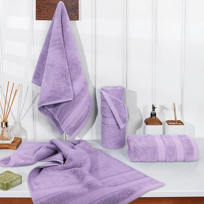 American Soft Linen Salem 100% Cotton Turkish 4 Piece Hand Towels for Bathroom, 600 GSM Soft Absorbent Quickdry Hand Face Towel Set, Lilac